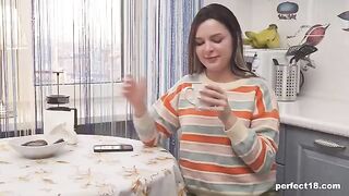 Small tits don't matter if the pussy is hot, as in the kitchen