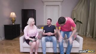Two men are not enough for this hot blondie, she wants more
