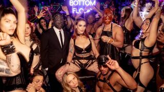 A hot group sex party on the playground, with role play and latex wear