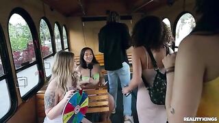 The girl is not wearing panties at the party. It is necessary to follow her