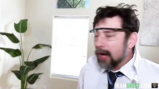 The man is in service of the authorities and catches a girl in an office