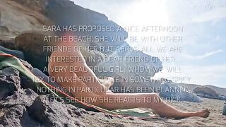 Two girls got caught for flashing on a nude beach, and they sucked his cock