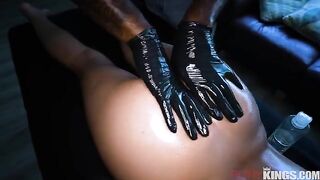 A man makes massage with his fingers in a wet pussy