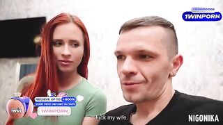 Redhead college girl gets fucked hard by two guys in an intense session