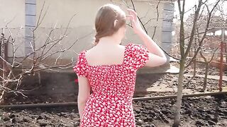 A hot blondie in the countryside is always ready for sex