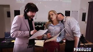 A whore for every trader! A hot threesome in the office with amazing pussy licking