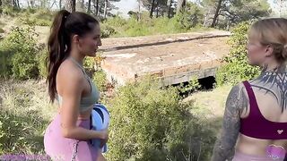 Hiking with girlfriends in nature ends with a hot sex threesome