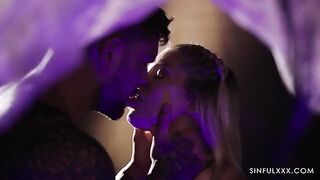 A guy is getting his dick sucked while watching his GF getting fucked
