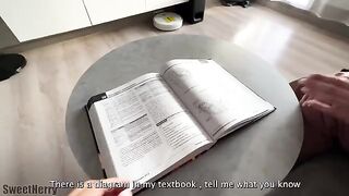 A cute girl learns anatomy by experiencing it firsthand with her tutor