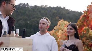 Stunning brunette Stefany gets her asshole gapped by horny tourists in TUSHY scene