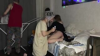 Two guys fucked a girl in her tight pussy at the party