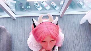 The pretty baby is playing a daring game