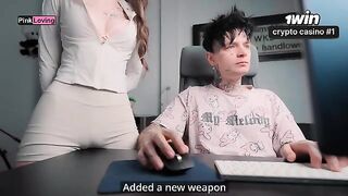 The girl is very horny and rubs her pussy on the table