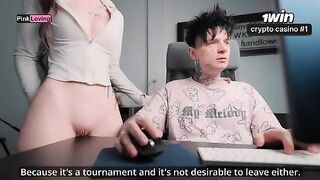 The girl is very horny and rubs her pussy on the table