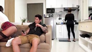 A girl came to her stepdad to report on her studies, but she was noticed