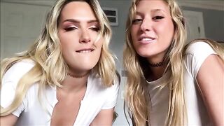 Two girls share the same cock in an intense scene