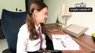 The girl was punished for not doing her homework, she had to engage in intimate acts