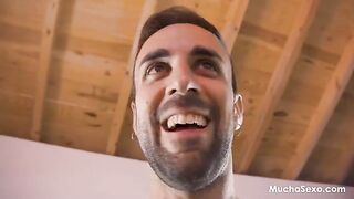 A couple has sex on the floor and both cum