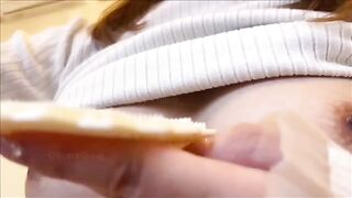 A girl with big breasts enjoys solo play and reaches a powerful climax