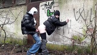 A passionate and risky encounter in a public spot, caught in the act