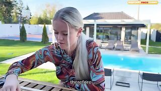 A hot blond girl is having fun with someone in a car, it’s way too hot