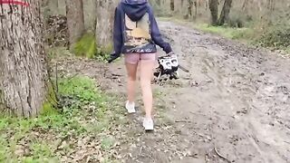A girl has sex with a guy in the forest, moaning loudly