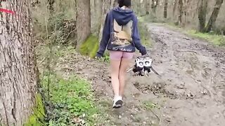 A girl has sex with a guy in the forest, moaning loudly