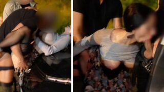 A group of guys fucked a girl in the car, it was her first time