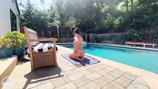 A big-breasted MILF has sex with her boyfriend by the pool