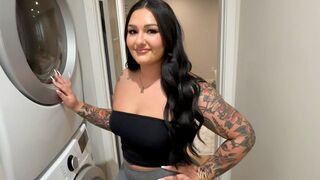 A busty step sister gets undressed in the laundry room and is ready for action