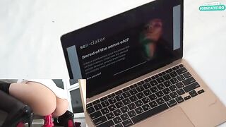 A flexible woman is fucking on the table in the office, showcasing her skills