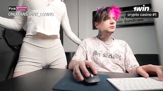 A girl rubs her pussy on the table and comes
