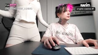 A girl rubs her pussy on the table and comes