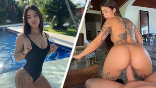 I hold my breath and caress my sexy neighbor in the pool