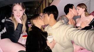 A passionate couple forgets about everything while fucking in the backseat