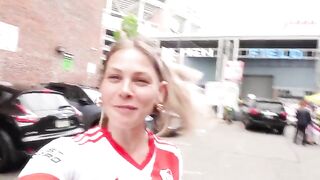 A petite girl would do anything for her favorite soccer team
