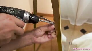 A couple has an intense, passionate encounter in a private room