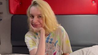 A girl is getting wet between her legs, thinking about a cock of a stranger