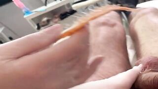 A guy got his dick waxed by a hot Russian girl in POV style