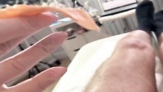 A guy got his dick waxed by a hot Russian girl in POV style