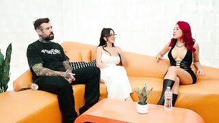 A double blowjob and then the girls get fucked one by one
