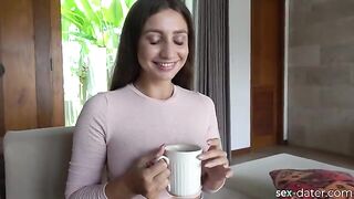 Girl was invited for tea, but the guy wanted sex. She is a hot brunette