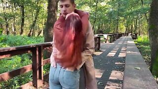 Public dick sucking and sex action with an anal plug, outdoor adventure