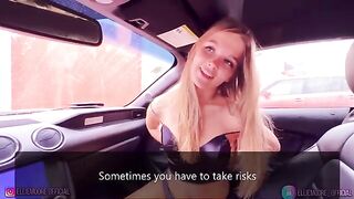 A beautiful girl in love has sex in the car with her lover