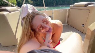 A couple gets messy with creampie on a spring break boat ride