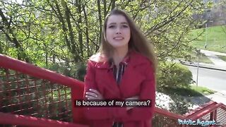 A nervous looking woman gets fucked through a gloryhole for cash in public