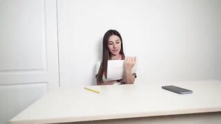 The student got a messy cumshot on her skirt for protecting the teacher